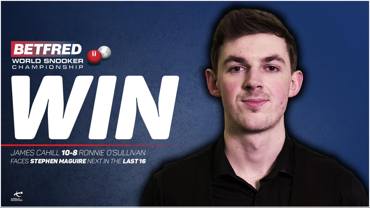 WeAreWST's tweet image. One of the greatest shocks snooker has ever seen.

Amateur @JamesCahill147 has knocked out five-time champ and current World No.1 Ronnie O'Sullivan!

Incredible performance from this Crucible debutant #ilovesnooker @Betfred