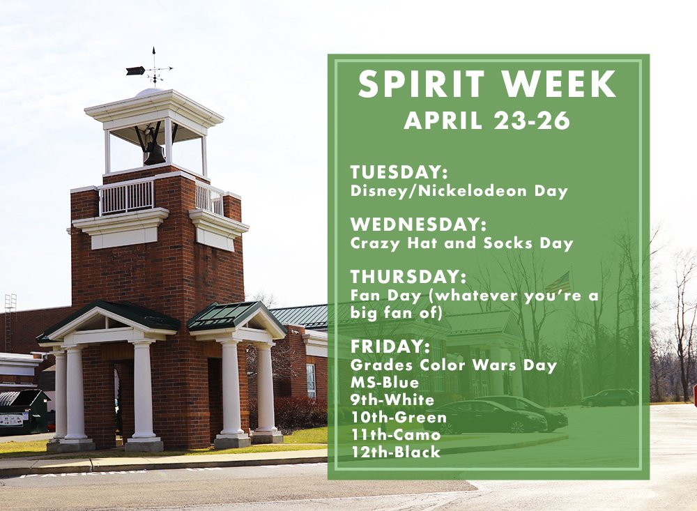 Happy Spirit Week to our Upper School students! Here is the 
 schedule for daily dress-up themes - time to show your #LionPride!