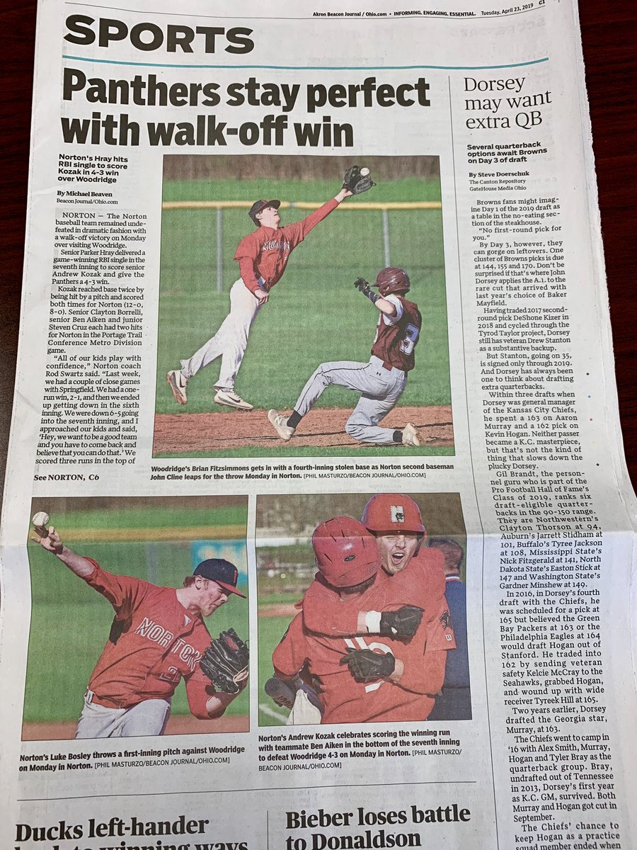 Front page of today’s Beacon. Good work Panthers. Now...back to work and keep getting better.