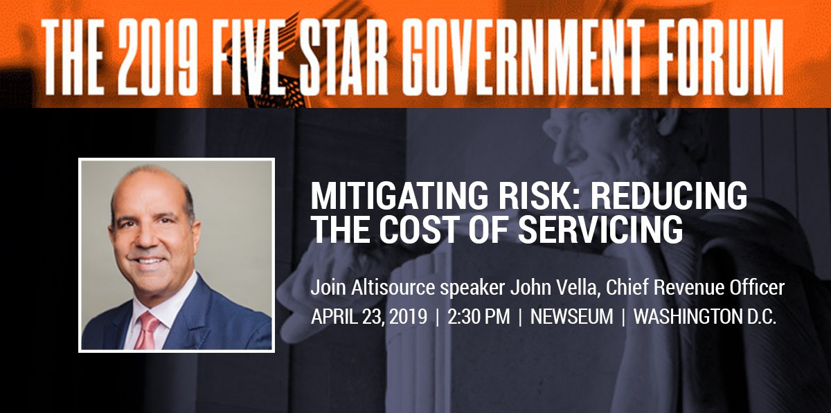 Altisource's tweet image. Altisource&apos;s CRO, John Vella, is in Washington D.C. today for @FiveStarInst Government Forum. Today at 2:30pm, he will be joining other industry leaders to speak all about Mitigating Risk: Reducing the Cost of Servicing.
