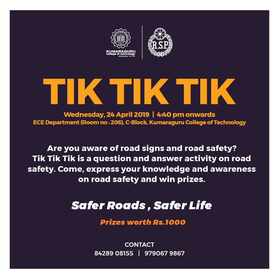 KCTOfficial's tweet photo. Happening Tomorrow!!!
#farewell2019 #quiz #qubateclubofkct #coffeetabletalk #roadsafetyawareness #kct #kumaraguru https://t.co/t1YGwH9zzt