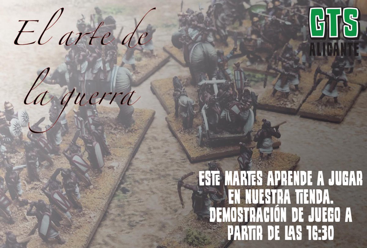 AlicanteGts's tweet image. Aprovechamos esta tranquila mañana de pascua para recordaros que, como cada martes, tendremos mesas de demo del fantástico juego El Arte de la Guerra, una pasada de batallas en 15mm que no podéis perderos.
.
.
.
.
#gtsalicante #goblintrader #juegodeminiaturas #elartedelaguerra