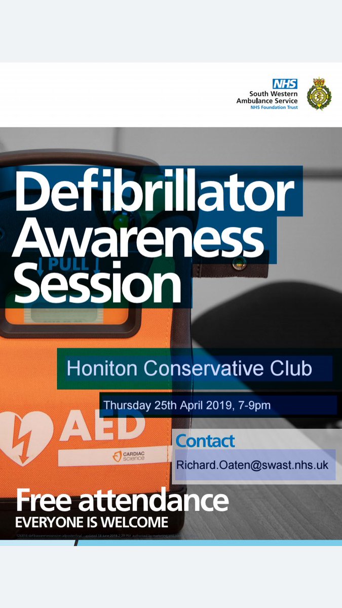 drdgward's tweet photo. Defibrillators already ⁦@BeehiveHoniton⁩ ⁦@HonitonConClub⁩ and shortly opposite #alanrowe near ⁦@honitonsports⁩   Why not come along on Thursday evening to find out what you should do in an emergency. ⁦@HonitonTown⁩ ⁦@HonitonDFAS⁩ ⁦⁦ https://t.co/Av3diKRJKB