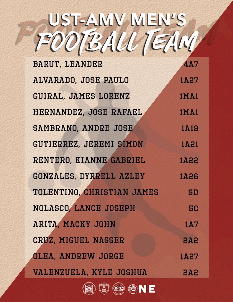 UST_ASC's tweet photo. AMV! Here is the complete roster of our Men’s and Women’s Football teams for this year’s IPEA futsal tournament!
Let’s support and watch them on their upcoming games.
#ONEfourAMV https://t.co/3LsT9r3Z1f