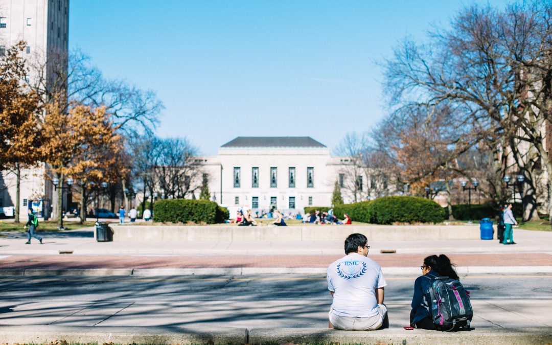Students in front of the Rackham building