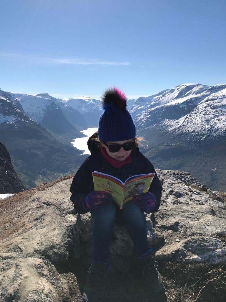 reelbigdawson's tweet photo. Up a mountain in Norway, Alice from 1BM enjoying the book @whitchurchprm #WPSreadingchallenge https://t.co/Cy7s74yK0M