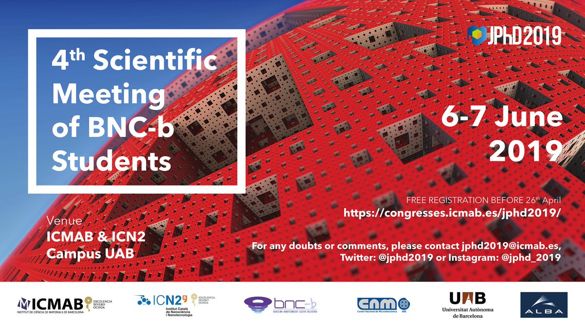 icmabCSIC's tweet photo. 🗣️Confirmed @icreacommunity Sergio Valenzuela @icn2nano as Invited Speaker and a roundtable about nanoscience beyond the lab. This and much more at the #JPhD2019 meeting @JPhD2019 on 6-7 June! 🎓Register before 26-April on https://t.co/0dLSxrXTrm https://t.co/rWPjhotLQ7