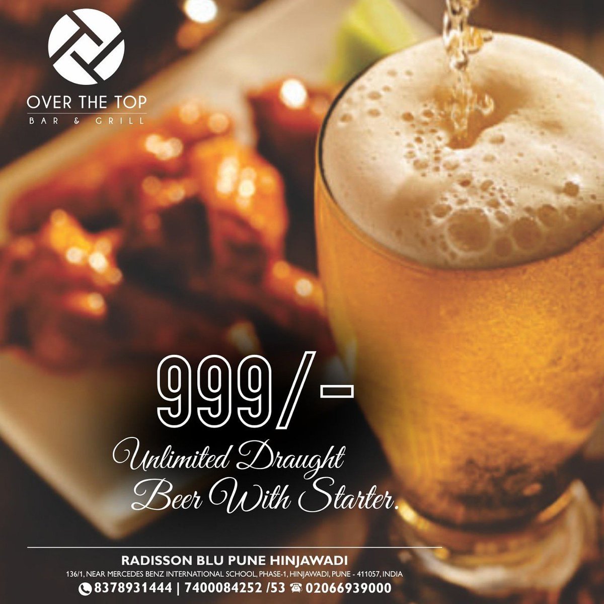 overthetoppune's tweet photo. No better way to chill out, so indulge yourself into the amazement of best combination: delectable unlimited starters and frothy draught beers at INR 999. 

#OverTheTopPune #Pune #Starters #Drinks https://t.co/tyHBpOQgYs
