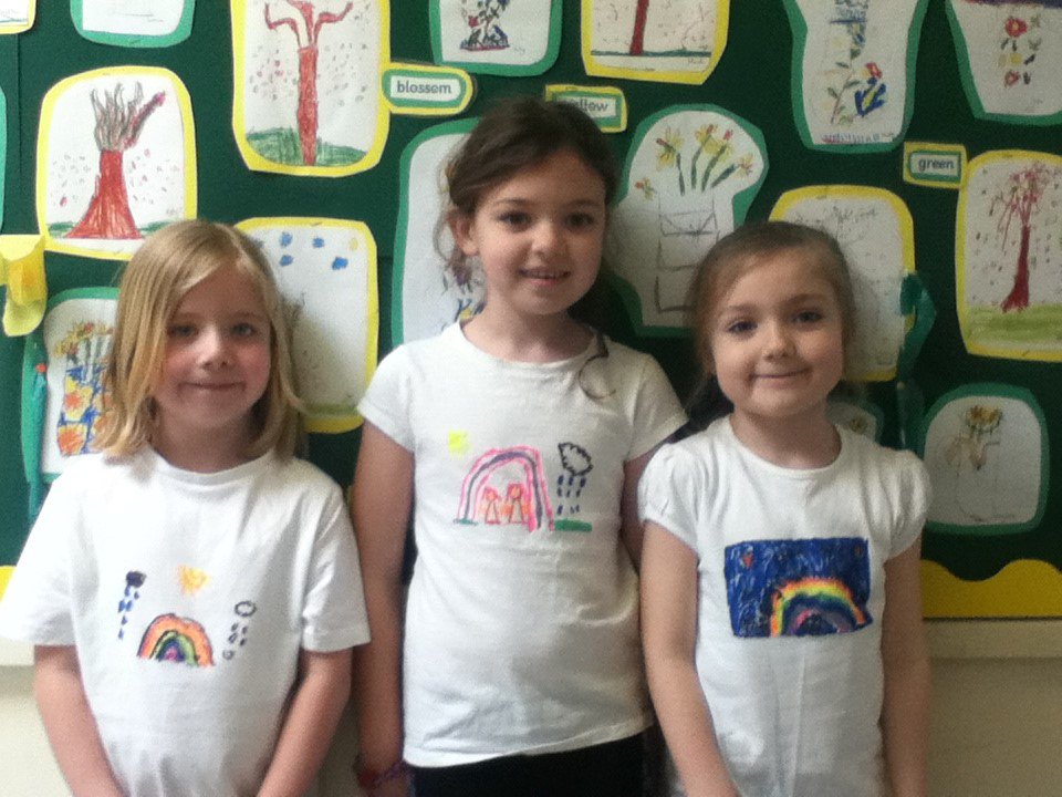 wooltonprimary's tweet image. Year 2 designed and made their own T-shirts. Such a lovely rainbow theme #WPSCreativity