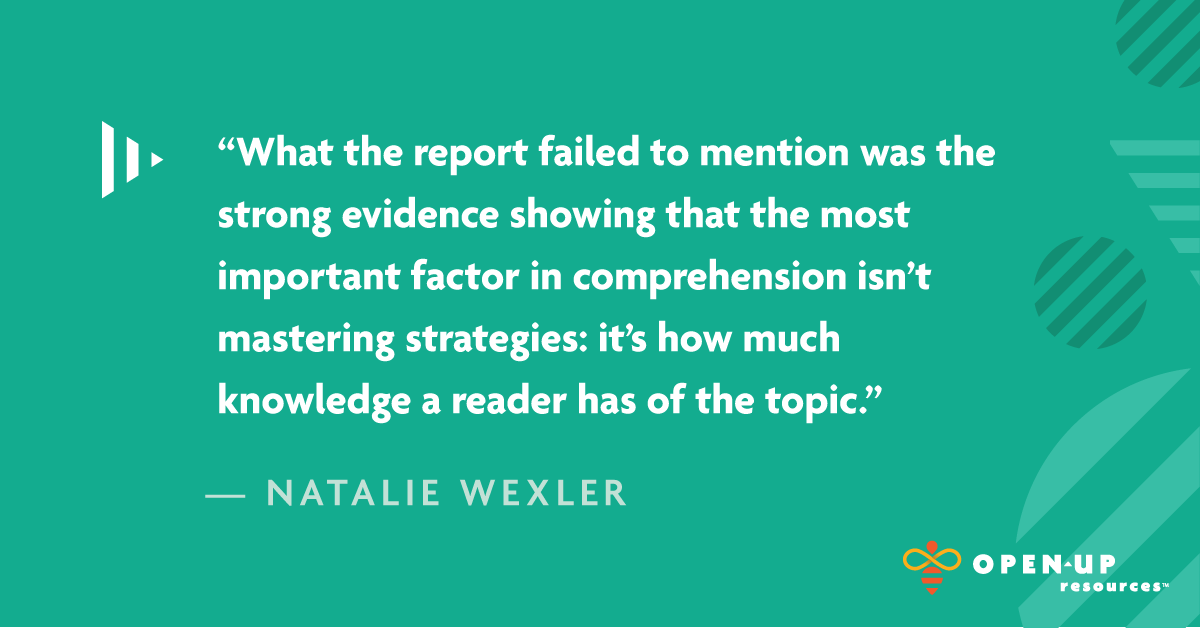 openupresources's tweet photo. What We're Reading: @natwexler's piece on the important role of content knowledge in reading comprehension.

We appreciate the shout-out to the @ELeducation K–5 Languare Arts curriculum!

Learn more: https://t.co/szLuiKRvSe #OpenUpELA #ilachat #tcrwp https://t.co/187YCn85no