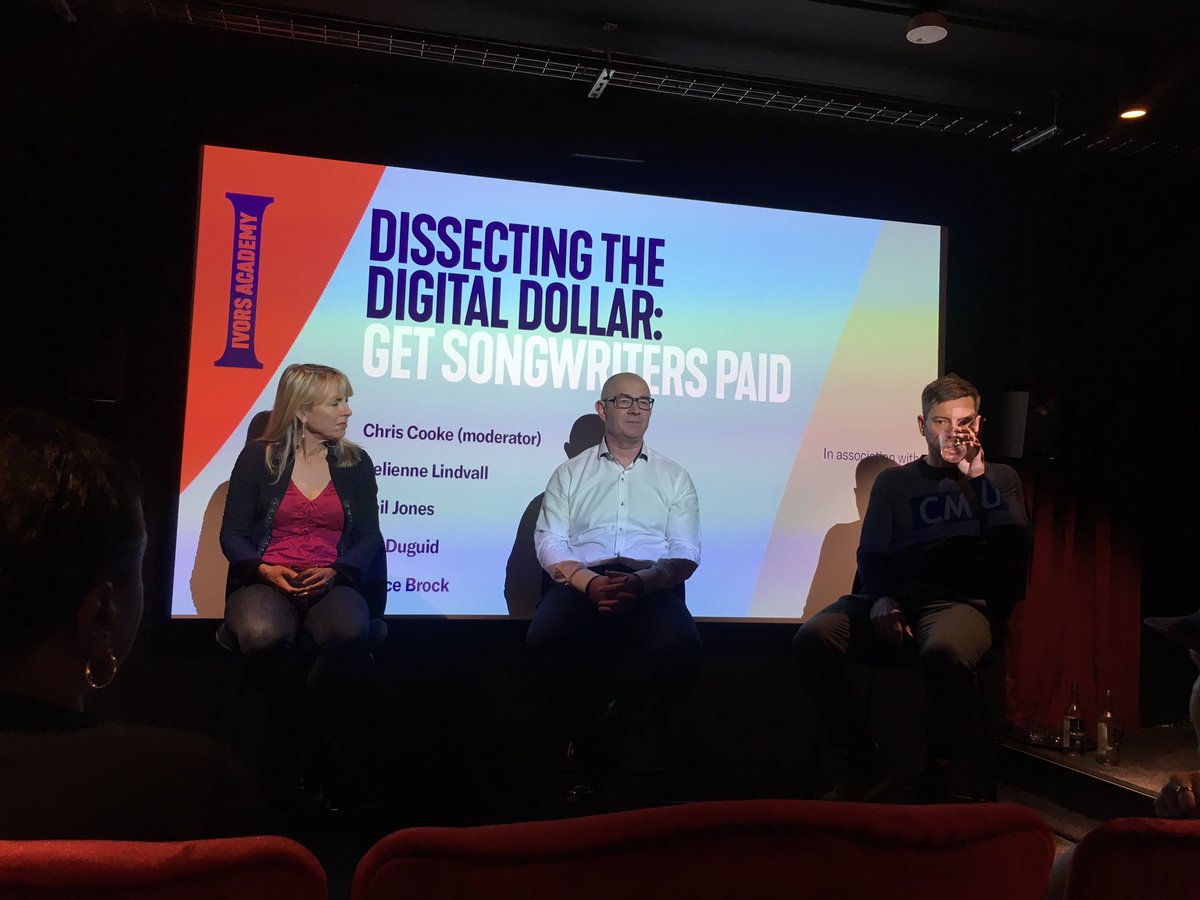 ICEServices_'s tweet photo. Neil Jones from ICE is on the panel tonight discussing the complexities of the music value chain #dissectingthedigitaldollar #getsongwriterspaid #musicroyalties @IvorsAcademy https://t.co/Il2gOiWpp5