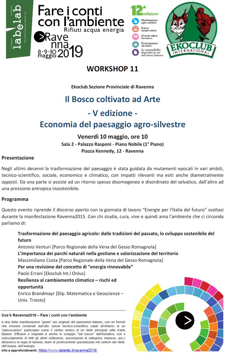#SaveTheDate - 10/05/2019 WORKSHOP 11 - Fare i conti con l'ambiente #Ravenna2019
