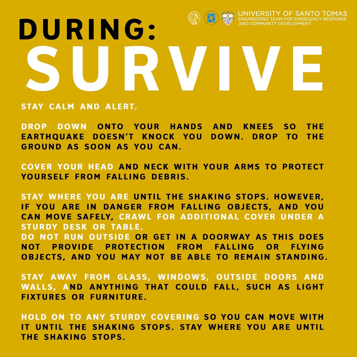 USTEntercode's tweet image. What to do BEFORE, DURING and AFTER an EARTHQUAKE? Stay safe and vigilant!