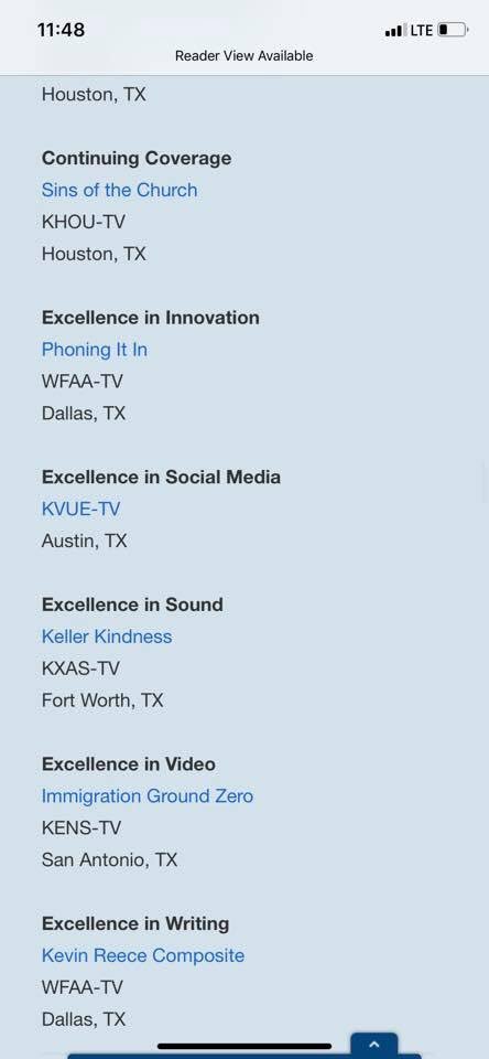 Just learned the @KVUE digital team won a Murrow Award for excellence in social media for our coverage of the #austinbombings last year. Y’all, I’m so happy 😭. That was a difficult time, but we really pushed through for our community.