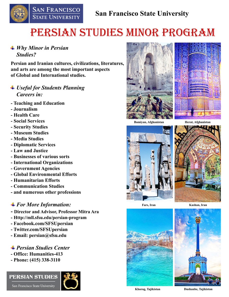 SFSUPersian's tweet photo. Persian Studies Minor Program at #SFSU, founded in 2007 by Dr. Mitra Ara, allows students to explore Persian language, literature, arts, history, and culture in all its manifestations.

#PersianStudies #SanFranciscoStateUniversity #Afghanistan #Iran #Tajikistan https://t.co/V4RWDjc7qp