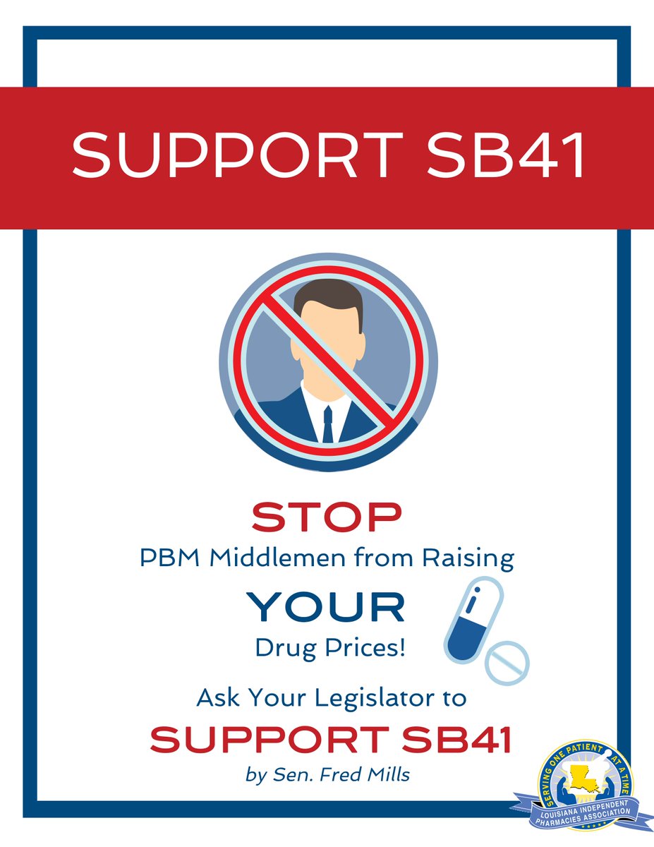 LIPAPharmacy's tweet photo. FACT: #Louisiana #SB41 Prohibits unfair &amp; deceptive trade practices, spread pricing, patient steering, drug repackaging &amp; markups, &amp; retroactive claim adjustments by #PBMs. 
#JustTheFacts #SupportSB41 @newswire_LA @lalegis #RegulatePBMs https://t.co/ieMtONjiEp