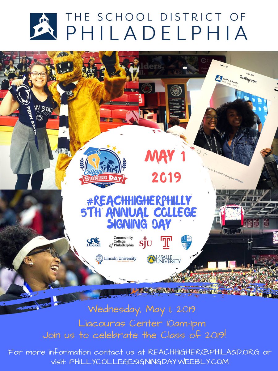 We are excited for another College Signing Day this year! The 5th Annual Reach Higher Philly College Signing Day will take place on May 1, 2019 at the Liacouras Center.