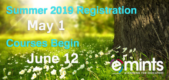 eLearn4Edu's tweet photo. Registration for eMINTS eLearning summer semester 2019 opens May 1 with a 3-day BOGO 1/2-off sale! Check out our high-quality online professional development for K12 educators. Graduate credit available! Courses begin 6/12. #emints #edtech https://t.co/JsrqRa56jc https://t.co/NB990yJCiG