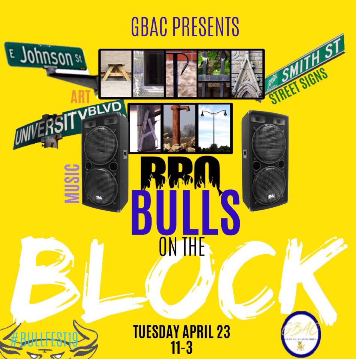 JCSUniversity's tweet photo. Coming up...
GBAC Presents - BBQ Bulls on the Block! Music, Art, Street Signs. Starting at 11 a.m. #BullFest #JCSU https://t.co/DtnjdM9lgW