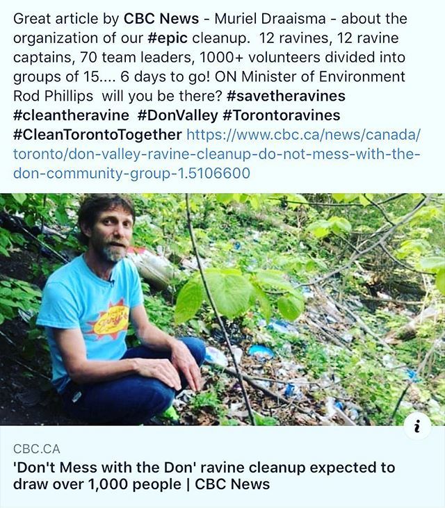 dontmesswthedon's tweet photo. We are on CBC news - 6 days to go until trail cleanup - you can still sign up on our website. Please visit our Facebook page for more details! .
.
.
.
.
.
.
#donvalley #donvalleytrails #toronto #hiking #running #trailrunning #stopplastics #cleantheravine #savethedon #donvall⦠https://t.co/Q6ETuxfK24