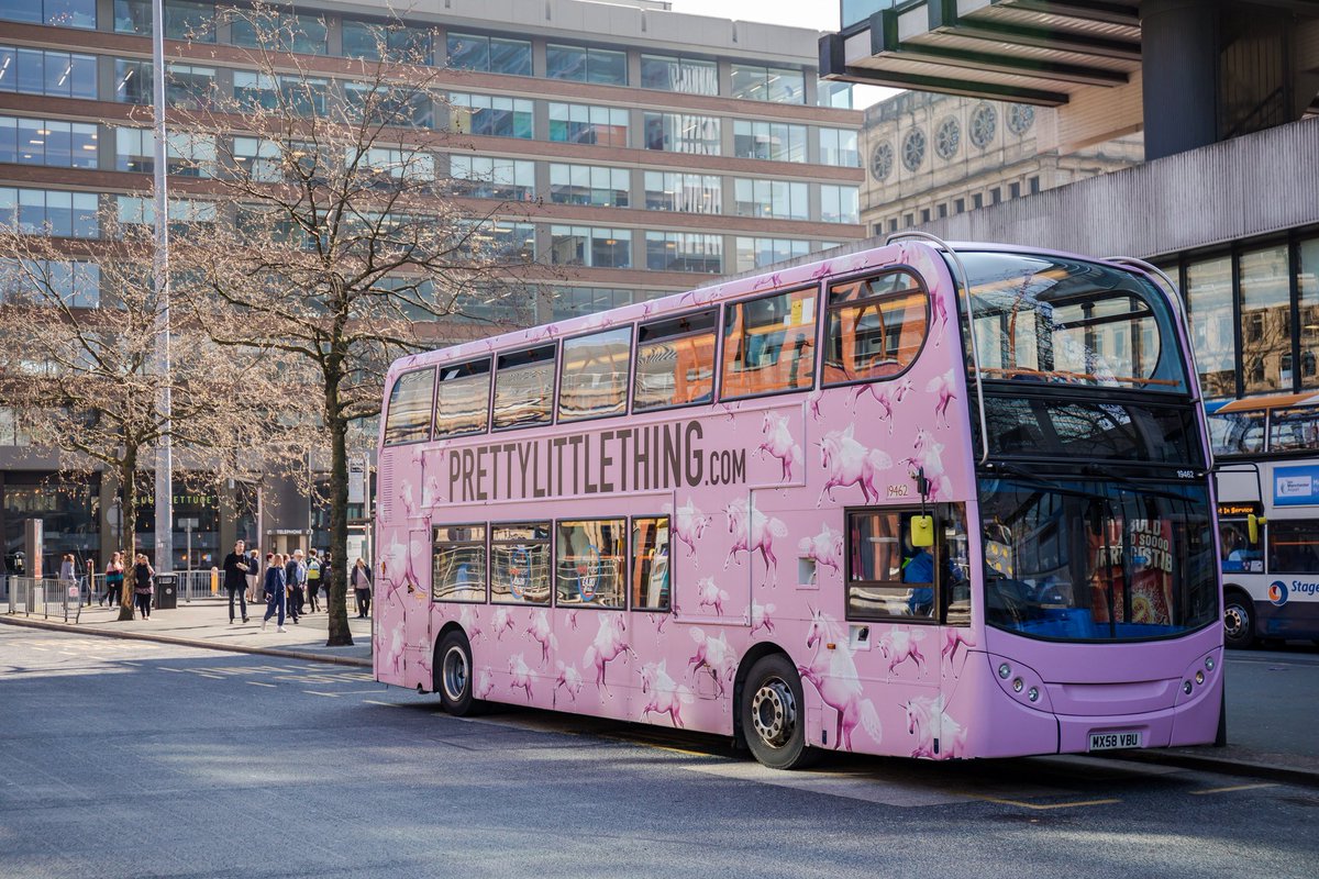 ExterionMediaUK's tweet photo. . @OfficialPLT's unicorn Wrapped Buses 🦄 have been lighting up #Manchester this week! 😀
#WrappedBus #PrettyLittleThing #ExterionMedia https://t.co/688qYIci8E