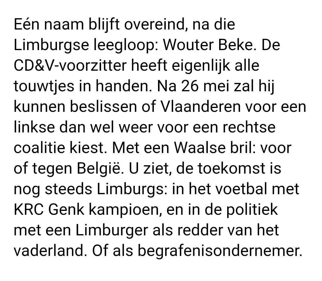TimVanWerde's tweet photo. Zelfs aan Waalse zijde zijn ze het met ons eens 😊 @chdeborsu in @hbvl #dewegvooruit #voorbeeldvoorvlaanderen https://t.co/Ck7NOlOrqY