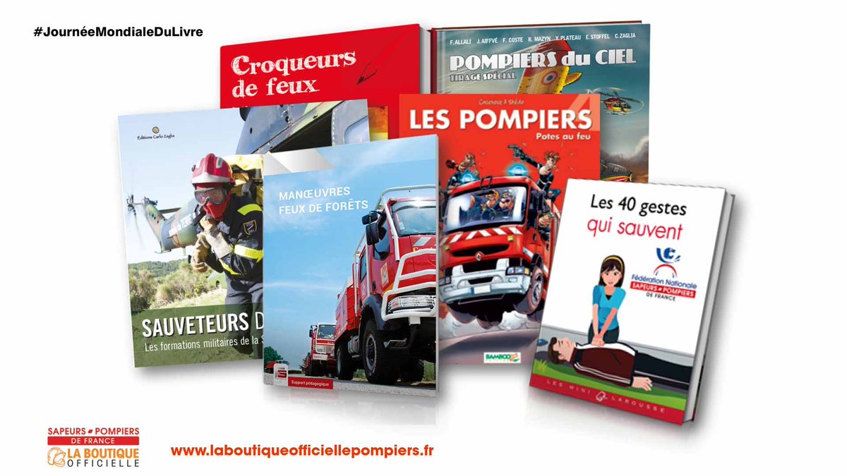 PompiersFR's tweet photo. #JournéeMondialeDuLivre 📚📕🚒 Saviez-vous qu'en plus des magazines #SPmag et #ASPmag, la boutique officielle des @PompiersFR propose également des #livres ? Guides pratiques, manuels, beaux livres, BD des #pompiers... découvrez-les tous sur ➡ https://t.co/abpmEwrDrq https://t.co/5R4UgaB4Xn