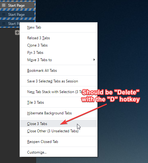 drtrider's tweet photo. @vivaldibrowser I have a suggestion for you guys. When I right click on tabs, ya'll need a change. See attached pic. K thx. PS: Love the browser, keep up the good work. https://t.co/tYsOiJCHHV