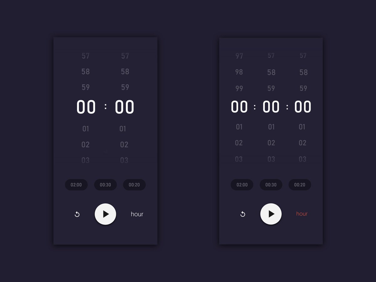 terupa456's tweet image. とにかく使いやすさに重点をおいて作りました。
時間の数字を選択しやすいように前後３つまで数字を表示しました。
次にまた同じ時間を設定したいときに楽になるように最近使った時間の履歴が出るようにしました。
（書ききれなかったので返信欄を使います）#dailyui #dailyui014
