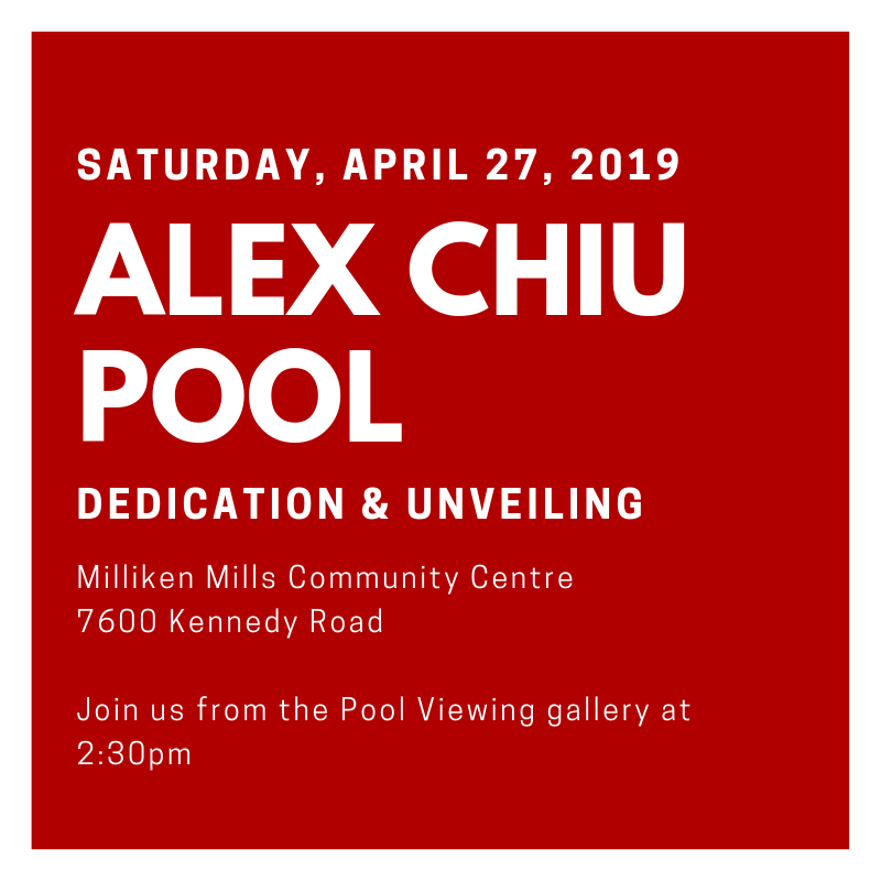ChiuWard8's tweet photo. It is a great honour to have the #MillikenMills pool to be named after me. Join us at the dedication and unveiling from the Pool Viewing Gallery on Saturday.
#community #communityfirst #markham https://t.co/wladPmjBWP