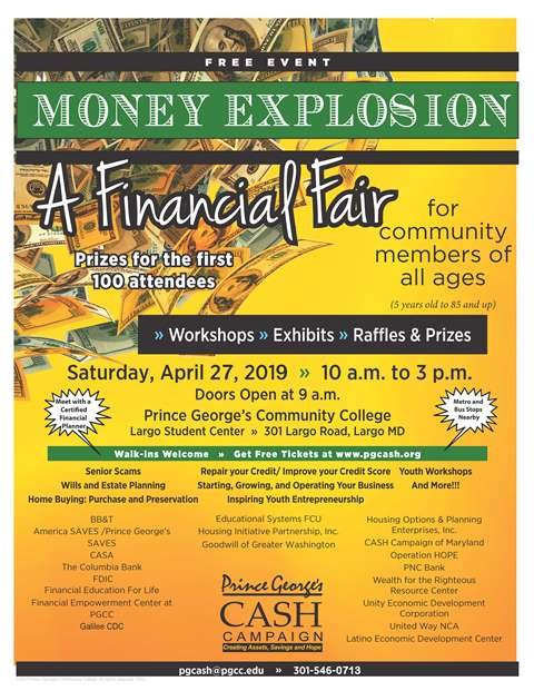 innohubpgcc's tweet image. Join PGCC for the Money Explosion Financial Fair this Saturday, April 27th from 10 am - 3 pm! #financialfair #dmvevents #pgcc #cedt