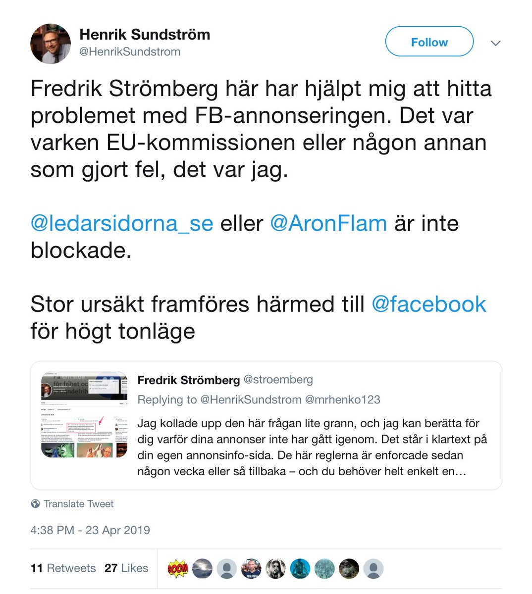 kwasbeb's tweet image. "Man är ofta tvärsäker innan man är säker", har nån sagt. Och @HenrikSundstrom fick 600 RTs på att det pågick politisk censur på sociala medier och 200 RTs på att Sverige är en diktatur.

Hoppas hans rättelse – där det framkommer att han fått allt om bakfoten – får mer än 11 RTs.