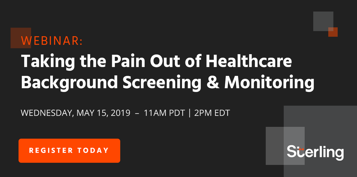 sterlingcheck's tweet photo. Learn about the top five screening challenges faced by healthcare organizations during the employee life cycle. Join our webinar to learn more: https://t.co/78zKiu2NL7
#sterling #backgroundscreen #Healthcare https://t.co/6OASo7839N