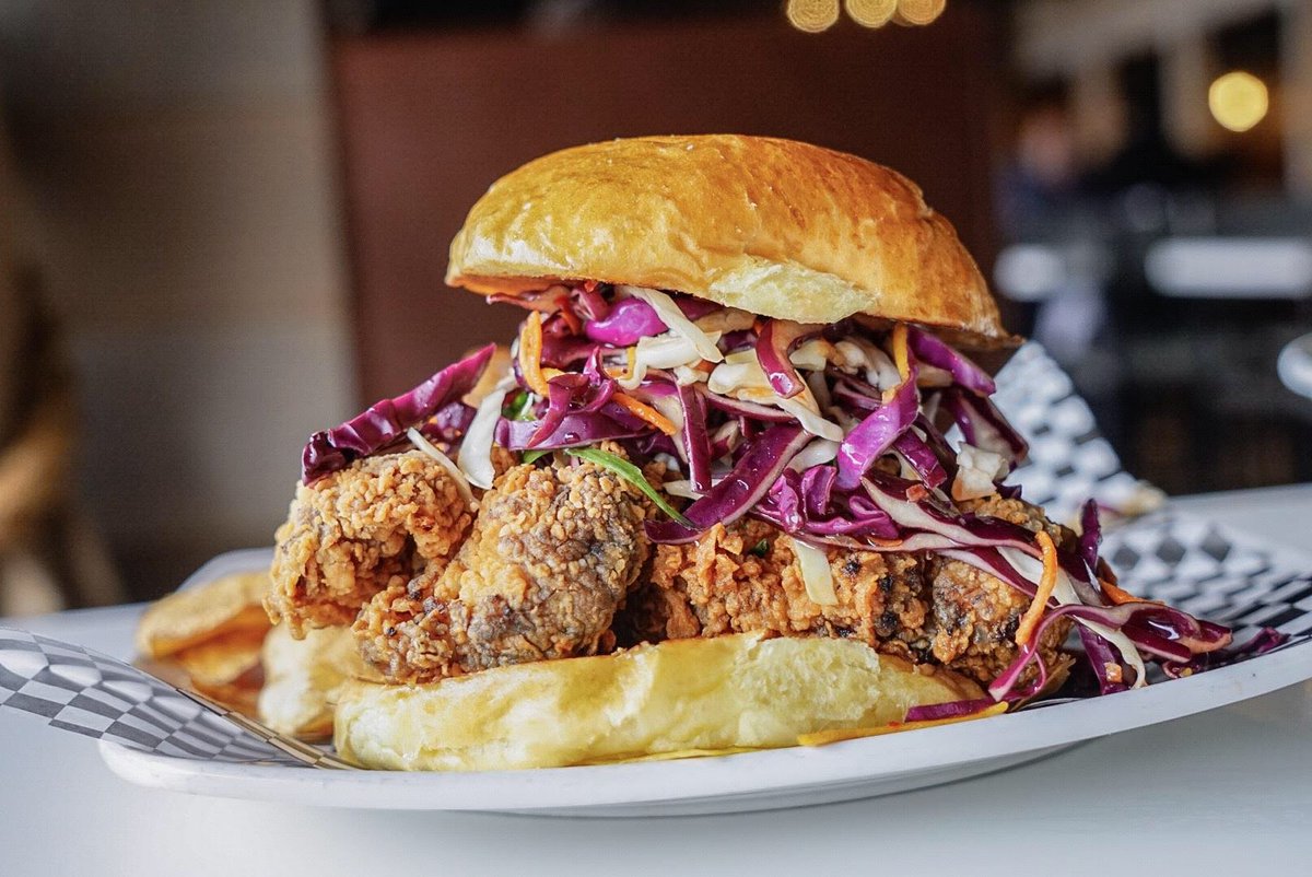 Perfect w/ a side of our foraged potato frites🔥

Crispy Amish Chicken Sandwich- buttermilk brined ohio chicken, ginger carrot slaw, spun local honey, brioche bun