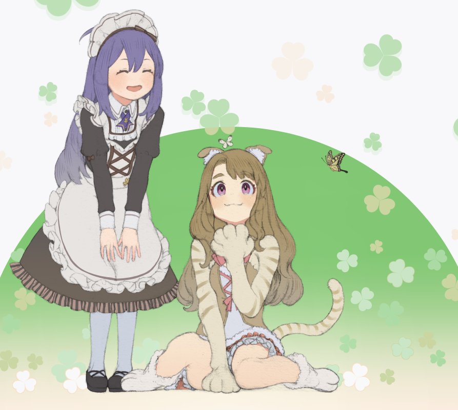 mochizuki anna multiple girls 2girls brown hair maid animal ears tail animal hands  illustration images