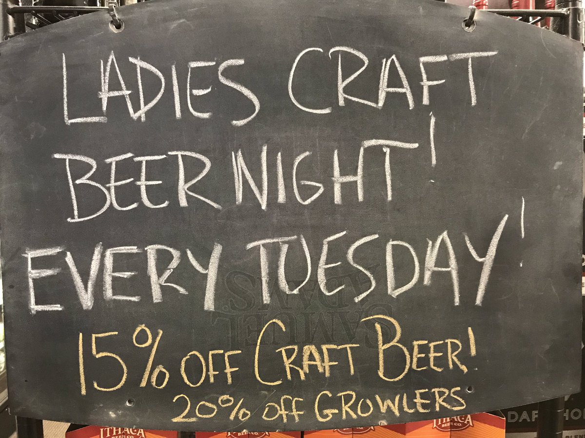 It’s Ladies Craft beer Tuesday! All craft beer 15%off Growlers 20%!