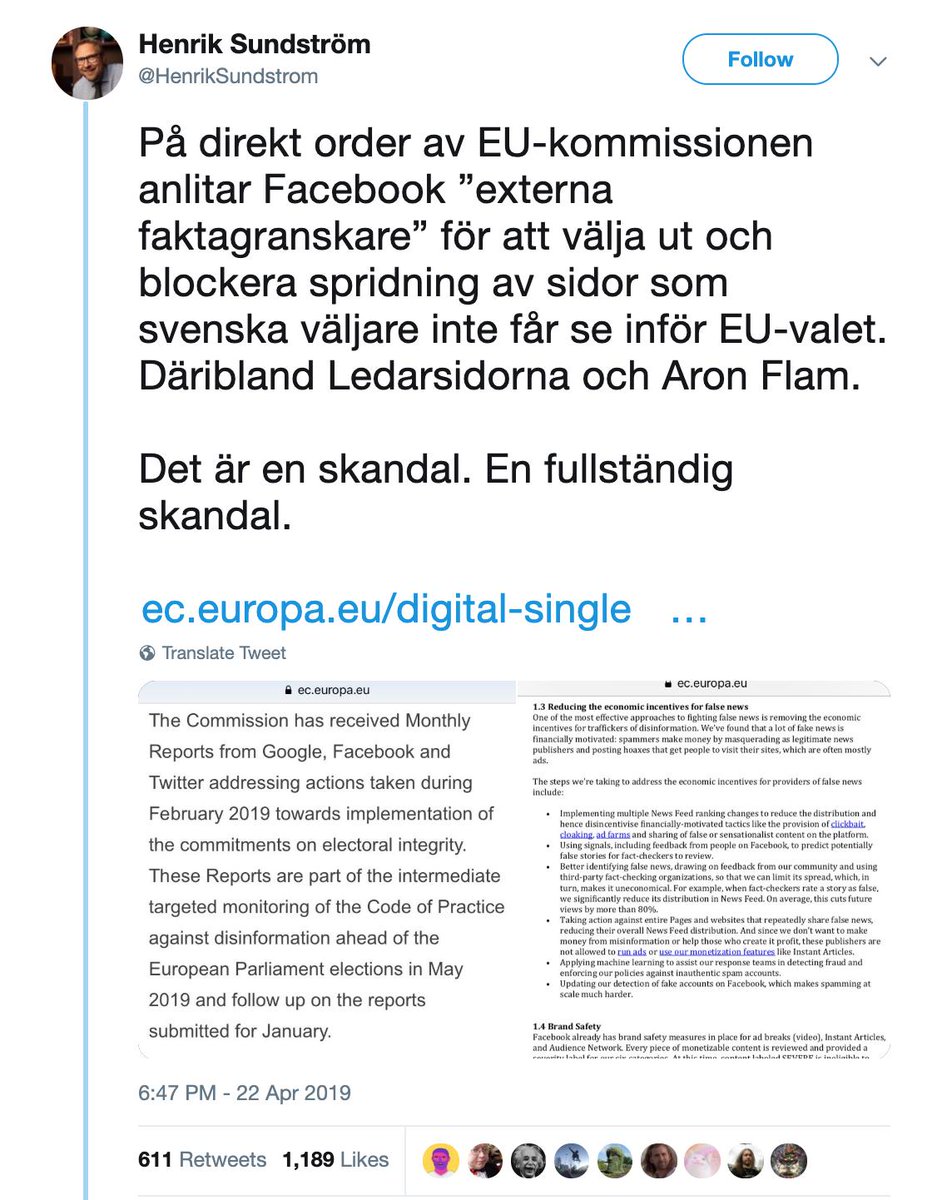 kwasbeb's tweet image. "Man är ofta tvärsäker innan man är säker", har nån sagt. Och @HenrikSundstrom fick 600 RTs på att det pågick politisk censur på sociala medier och 200 RTs på att Sverige är en diktatur.

Hoppas hans rättelse – där det framkommer att han fått allt om bakfoten – får mer än 11 RTs.