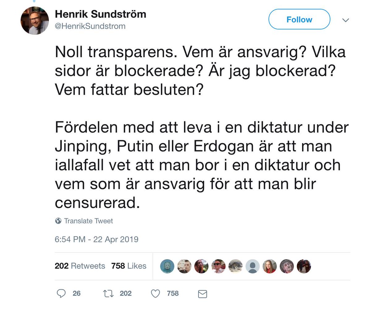 kwasbeb's tweet image. "Man är ofta tvärsäker innan man är säker", har nån sagt. Och @HenrikSundstrom fick 600 RTs på att det pågick politisk censur på sociala medier och 200 RTs på att Sverige är en diktatur.

Hoppas hans rättelse – där det framkommer att han fått allt om bakfoten – får mer än 11 RTs.