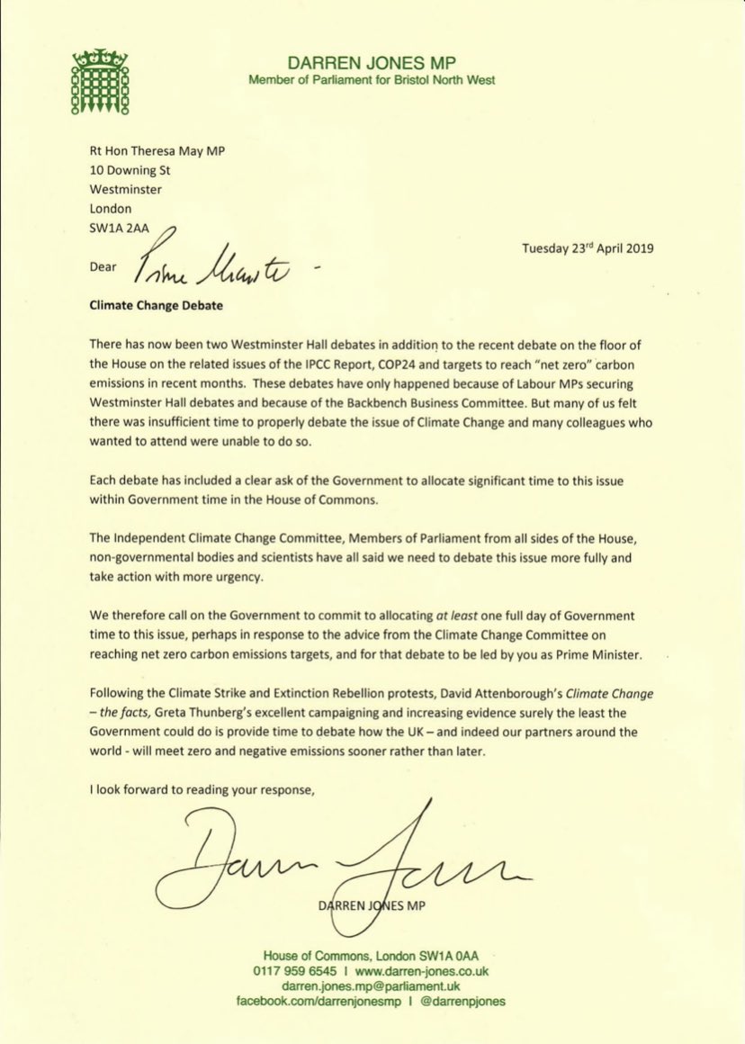 darrenpjones's tweet photo. I have today written to the Prime Minister alongside 70 @UKLabour colleagues demanding a full day of debate in the @HouseofCommons on the Government’s plan to meet net zero carbon emissions sooner rather than later. #ClimateCrisis #ClimateAction https://t.co/Aamxexfezy