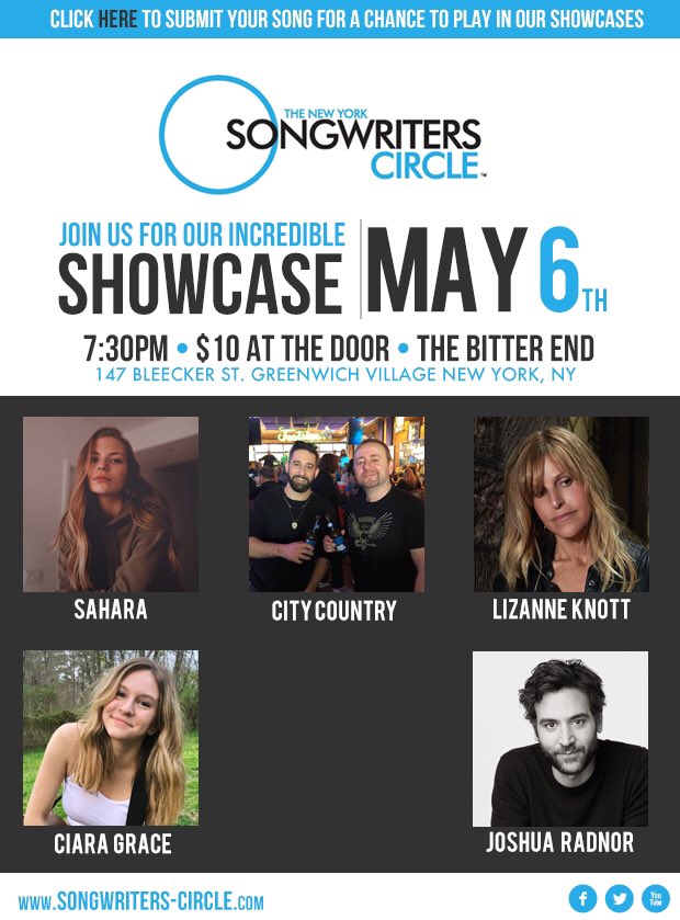 NewYorkSWCircle's tweet photo. Showcase @BitterEndNYC coming up! Feat - @JoshRadnor @sarahbkthompson and more! https://t.co/QDW4Bupj7C