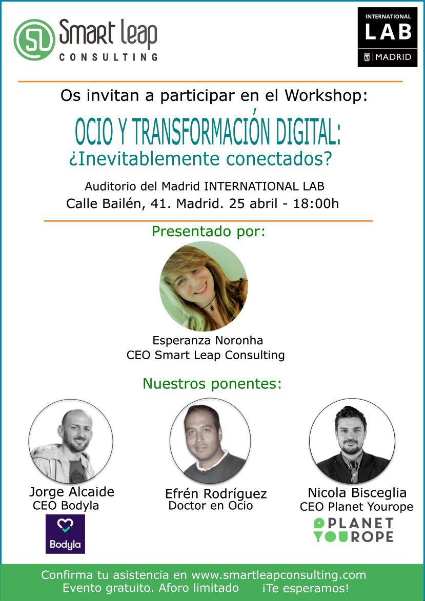 Bodyla's tweet photo. Este jueves hablamos sobre #ocio y #TransformaciónDigital en el Workshop de @SmartLeapC junto con @er251173 y Planet YouRope. https://t.co/vkG0J1djNy