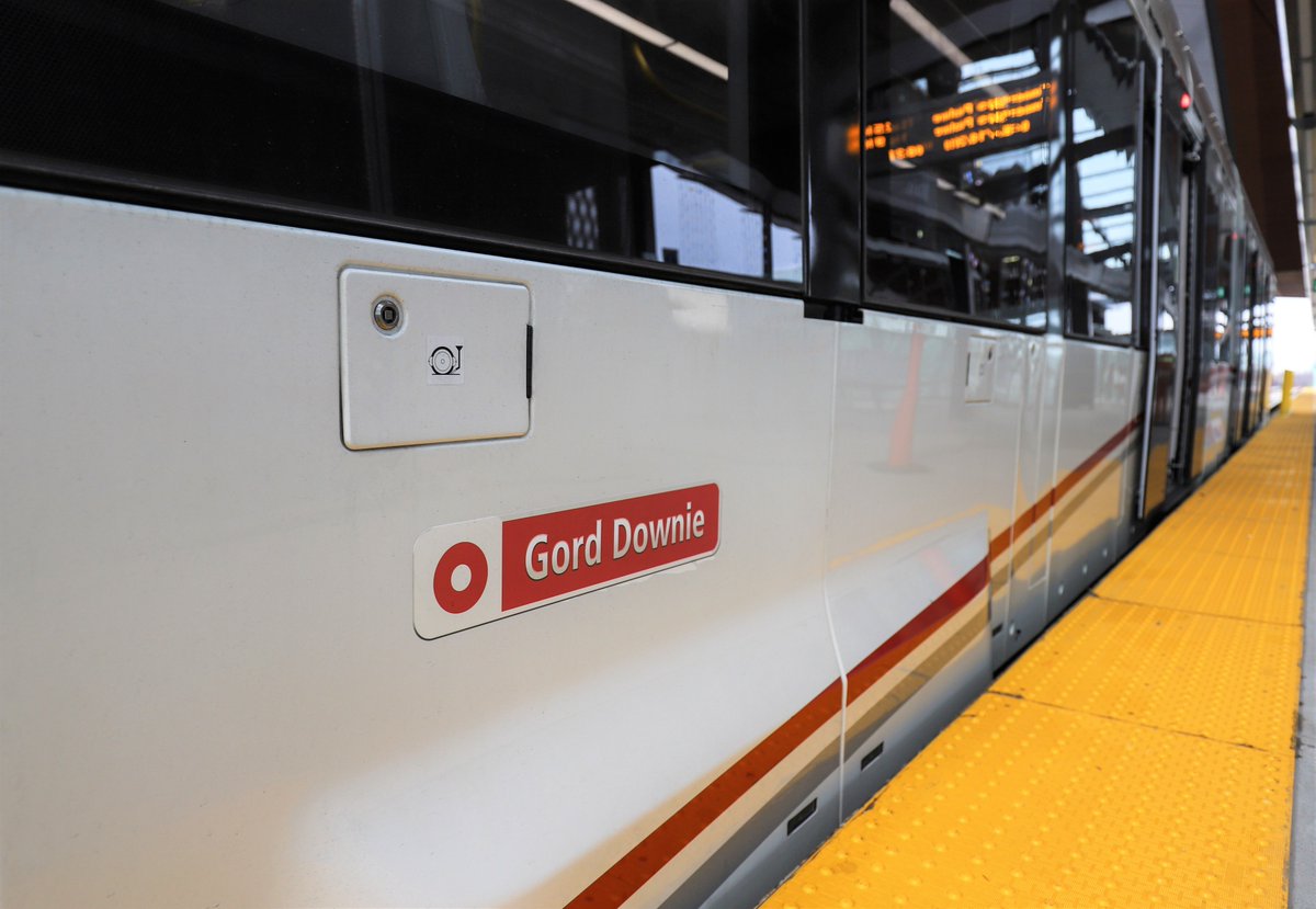 What an honour to pay tribute to a remarkable Canadian musician and philanthropist who left us too soon. Thanks to the winners of the “Name the Trains” contest, Gord Downie's memory will live on the #OTrain Confederation Line 1. You can see it now along the #ottLRT alignment.