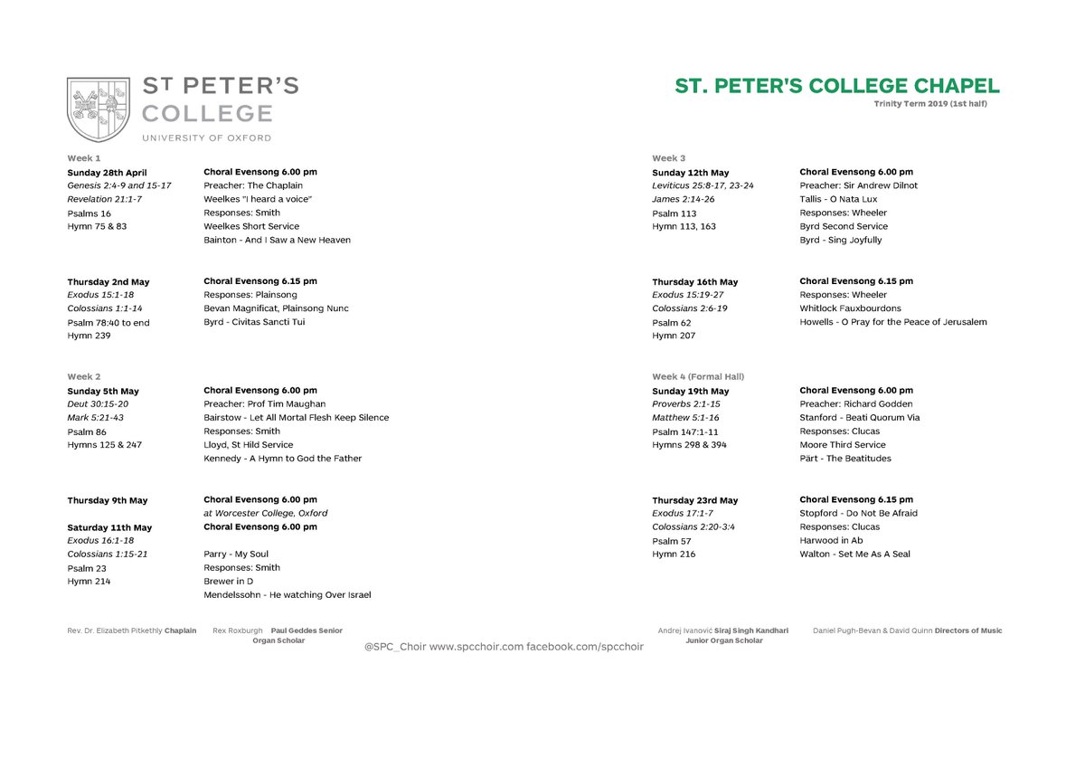 SPC_Choir's tweet image. 📯 Check out this term's music list 🎼 @SPC_Oxford #evensong #oxford #choir #music