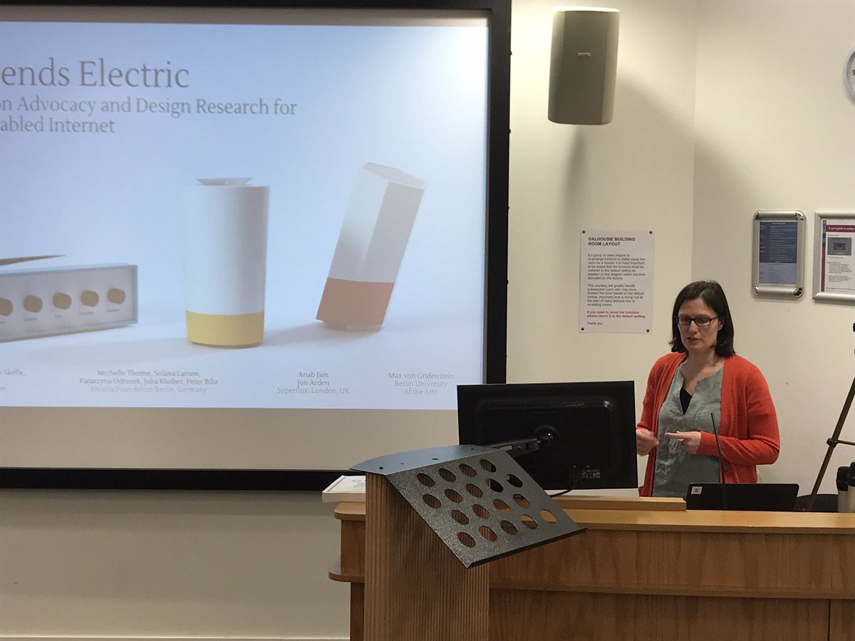 designmeworld's tweet photo. Really interesting paper presented by @DJCAD researcher @LoraineClarke Our Friends Electric - humorous, quirky and engaging voice enabled internet devices to help us explore future IOT HCI possibilities @SICSA_Scotland #preCHI day @dundeeuni https://t.co/awGjZSN9Ko