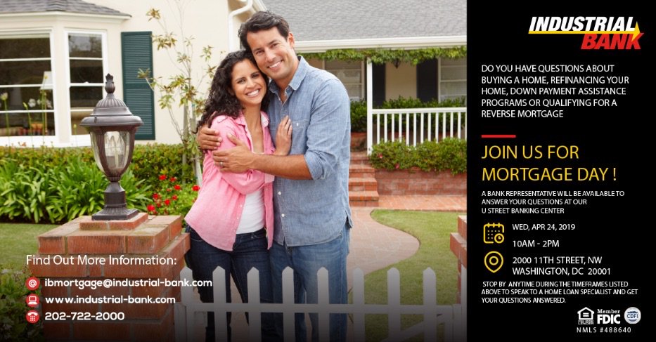 BankIndustrial's tweet photo. Do you have questions about buying a home, refinancing your home, down payment assistance programs or qualifying for a reverse mortgage? Join us for Mortgage Day this Wednesday, April 24th at the U Street Banking Center. #mmhsh #mortgageday #financialliteracymonth https://t.co/yIPGjtYANd