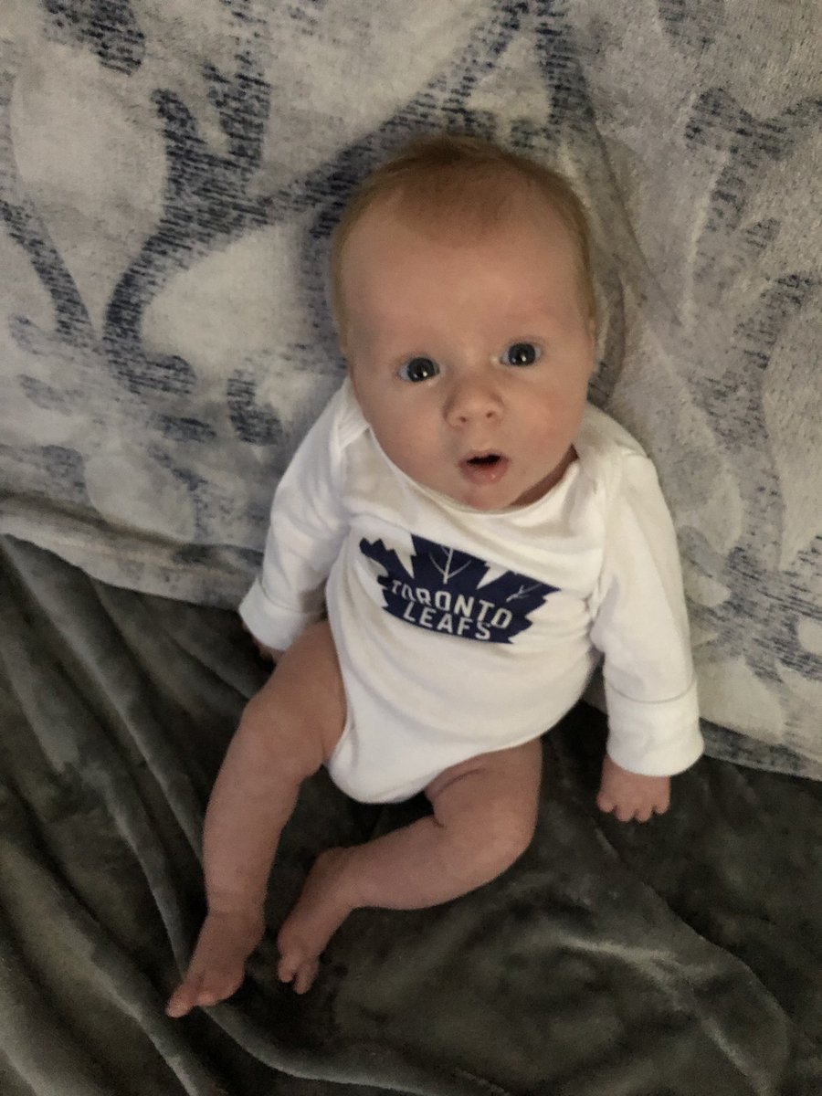 JennBird17's tweet photo. @MapleLeafs we are cheering for you tonight! The newest generation Leafs fan! Good luck boys! https://t.co/6BtCD1cdfs