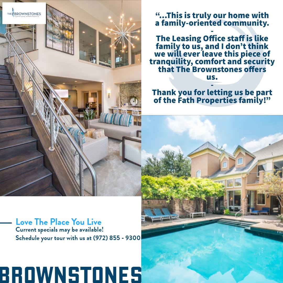 FathProperties's tweet photo. Come home to our pet friendly, gated community with a resort-style pool &amp; 24-hour fitness center! Find modern living with granite countertops, full-size washer/dryer connections, fireplace &amp; private patio or balcony. Love The Place You Live at The Brownstones! #FathLife #Dallas https://t.co/leQckDUbSd