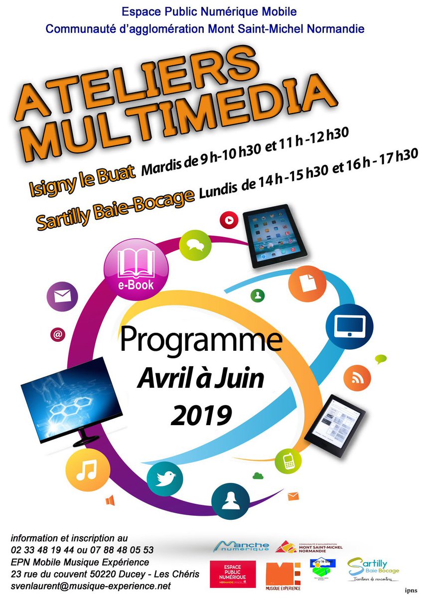 epnducey's tweet photo. le programme des #ateliersmultimédia de l'EPN mobile à Sartilly Baie Bocage et Isigny le Buat. https://t.co/TOFnmS33Ho https://t.co/QEL4v6cImC