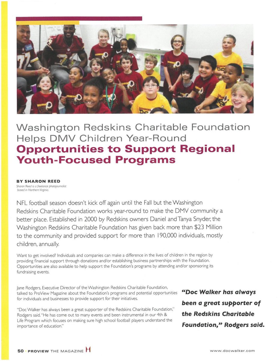 Sharonnnn4's tweet photo. Check out my article: 'Washington Redskins Charitable Foundation Helps DMV Children Year-Round' in the Spring '19 issue of @RickDocWalker's #ProView magazine https://t.co/RDDuToBv2V @RedskinsCR #Redskins #redskinscharitablefoundation #philanthropy #HTTR https://t.co/sLlrt9oTz3