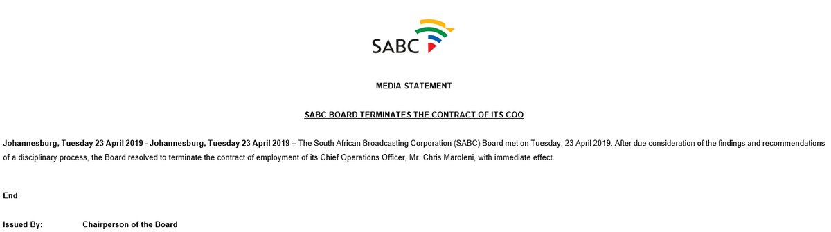 SABC -> Chris Maroleng, COO at the public broadcaster, has been fired. Here's some background: city-press.news24.com/News/sabc-coo-… <a href="/City_Press/">City Press</a>